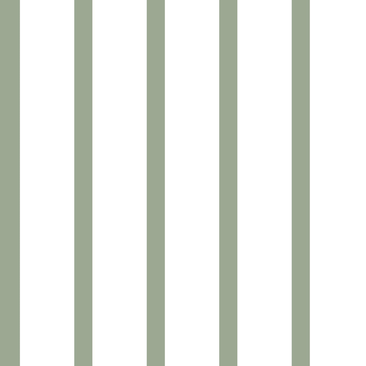 Gros plan sur le motif à rayures verticales vert sauge et blanc du papier peint modèle Michèle.