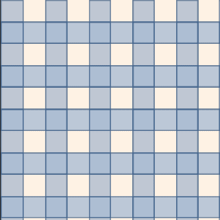 Gros plan sur l'échantillon du papier peint Jack, motif à damier bleu et blanc.
