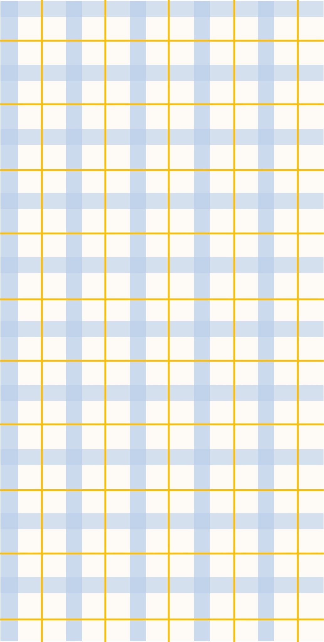 Gros plan sur l'échantillon Auguste  le motif quadrillé bleu et jaune du papier peint.