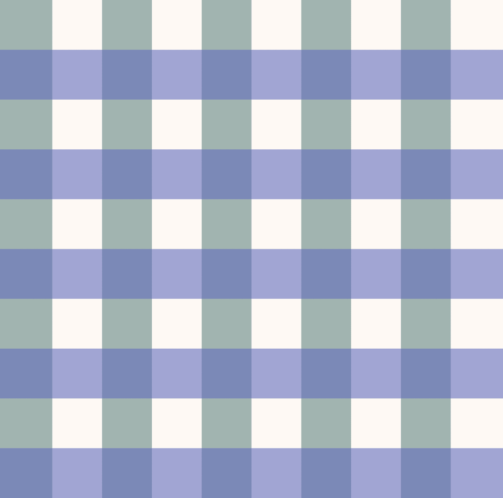 Gros plan sur l'échantillon du papier peint modèle Loup, motif à carreaux vichy bleu et vert.