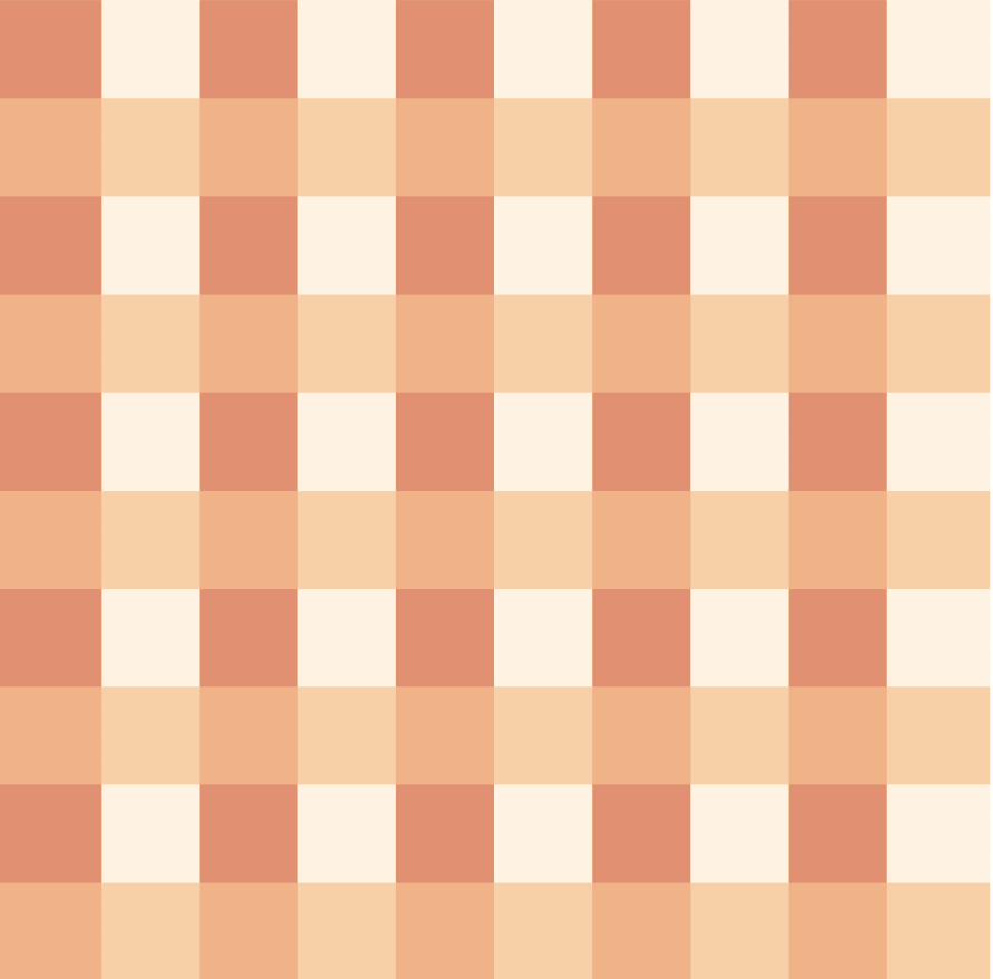 Gros plan sur l'échantillon du papier peint modèle Jim, motif à carreaux vichy orange, terracotta et crème.