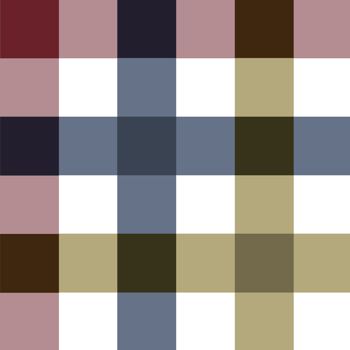 Plan rapproché du motif à carreaux du papier peint Harold, croisant des bandes bleu, kaki et bordeaux, rose, blanche, verte.