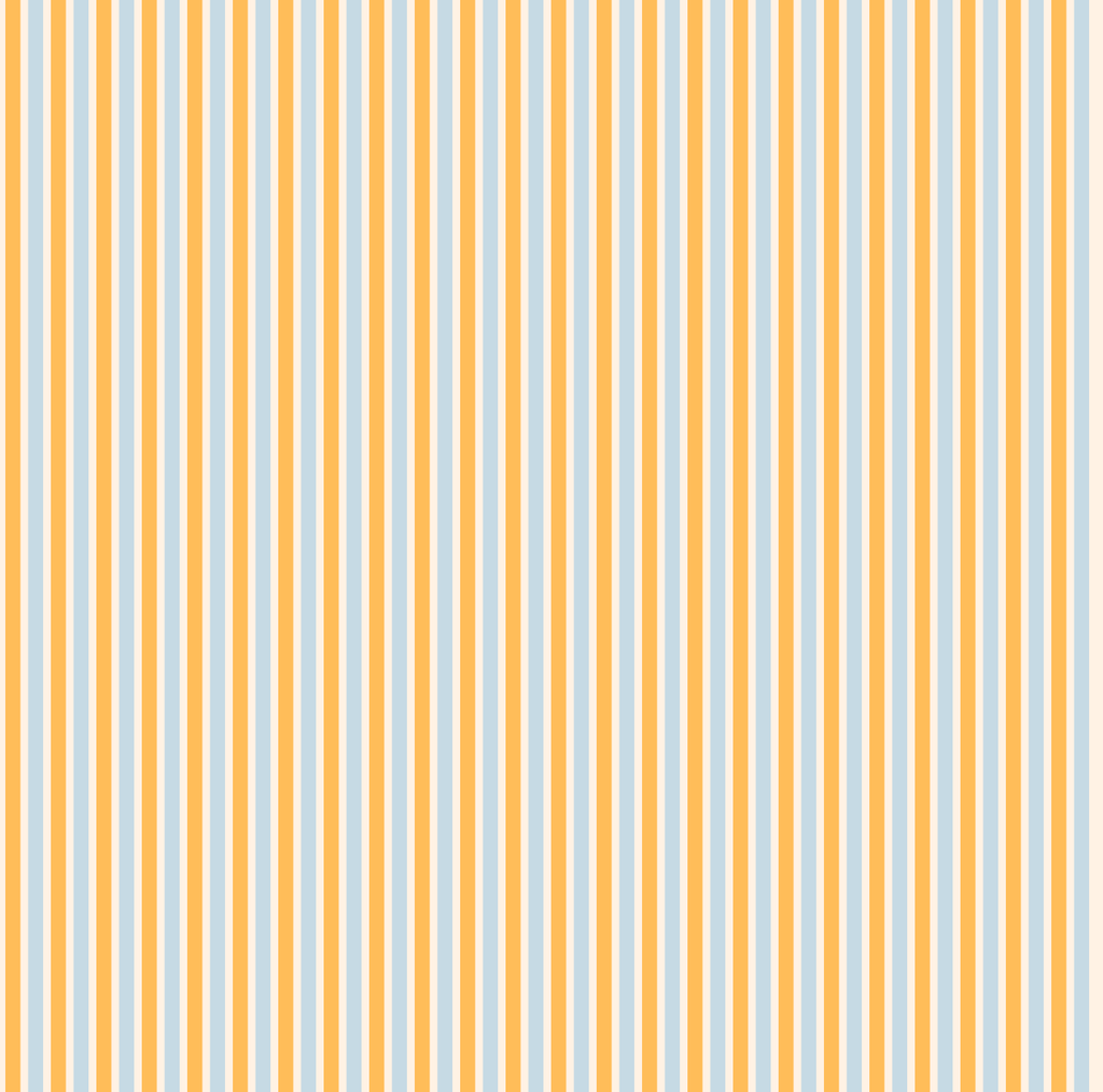 Gros plan sur le motif classique du papier peint Giorgia, ligné jaune et bleu sur fond blanc.