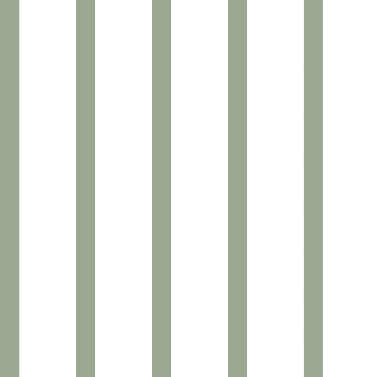 Gros plan sur le motif à rayures verticales vert sauge et blanc du papier peint modèle Michèle.