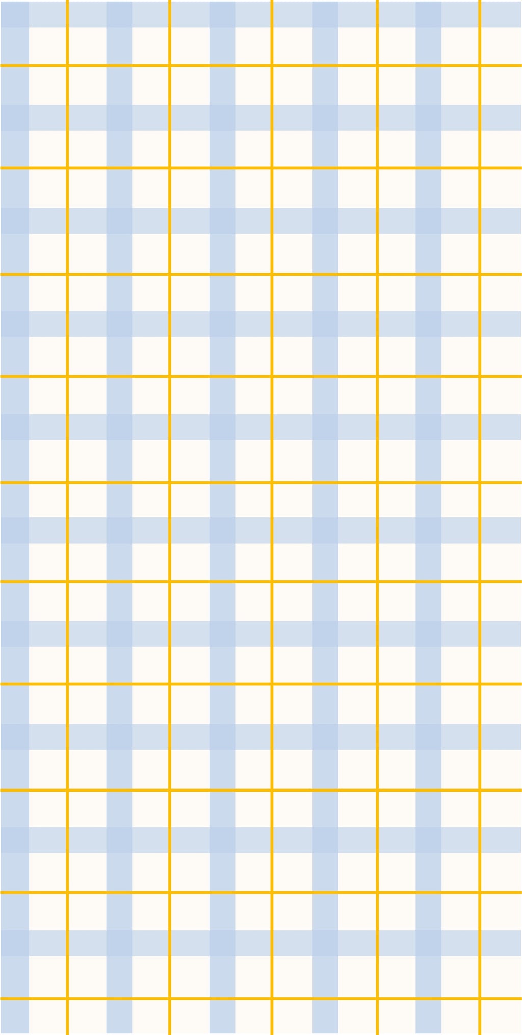 Gros plan sur le motif quadrillé bleu et jaune du papier peint modèle Auguste.