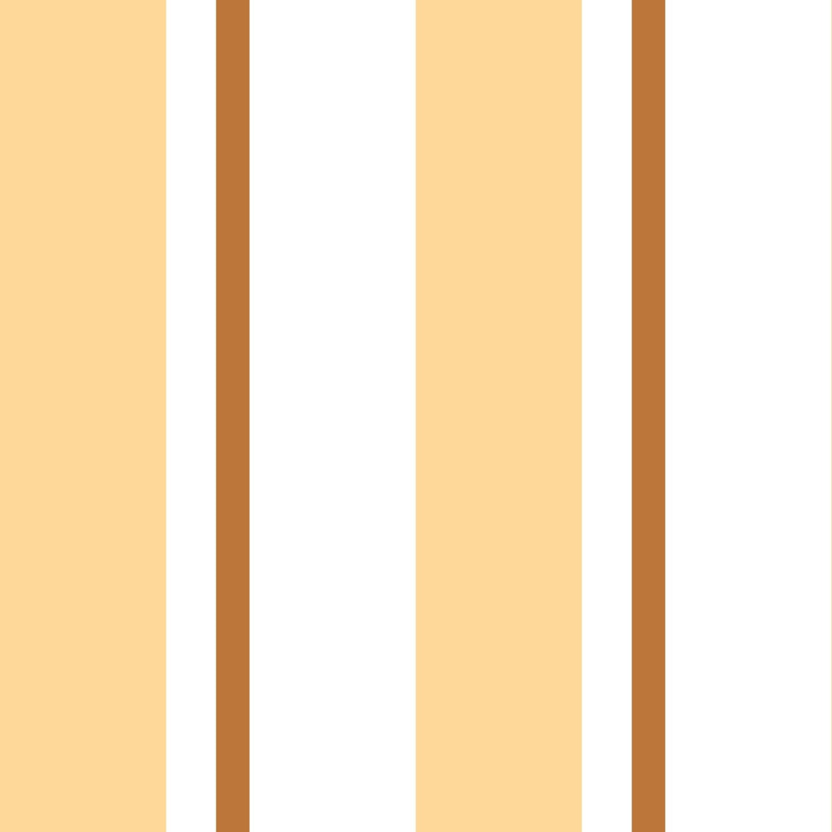 Détail du motif à rayures verticales jaunes et marron de différentes largeurs du papier peint Daphné.