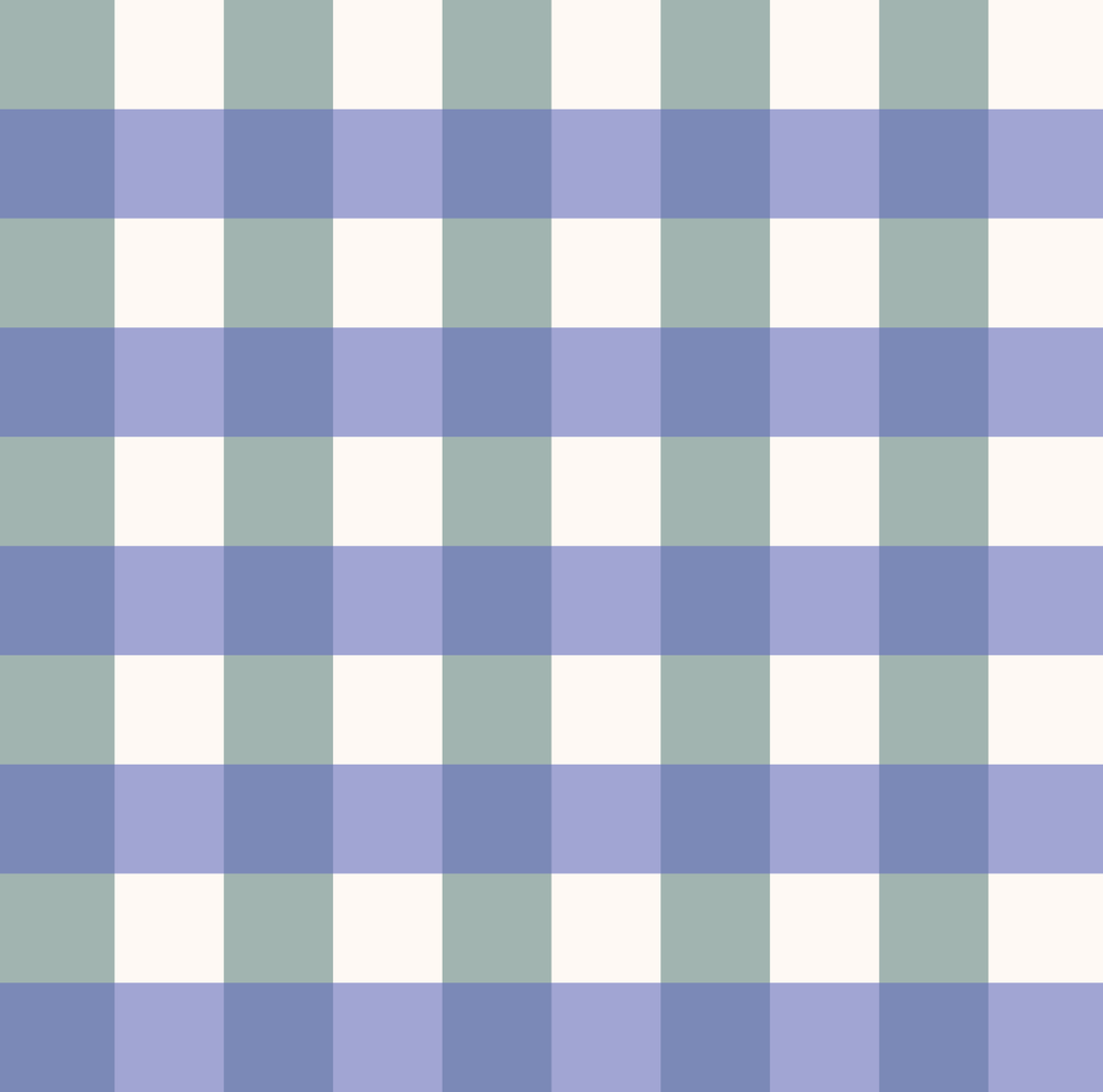 Gros plan sur le motif à carreaux vichy bleu et vert du papier peint modèle Loup.