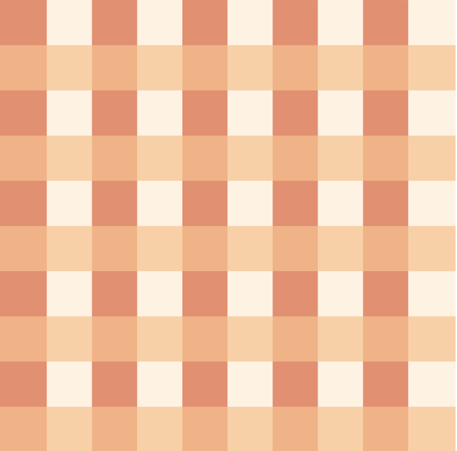 Gros plan sur le motif à carreaux vichy orange, terracotta et crème du papier peint modèle Jim.