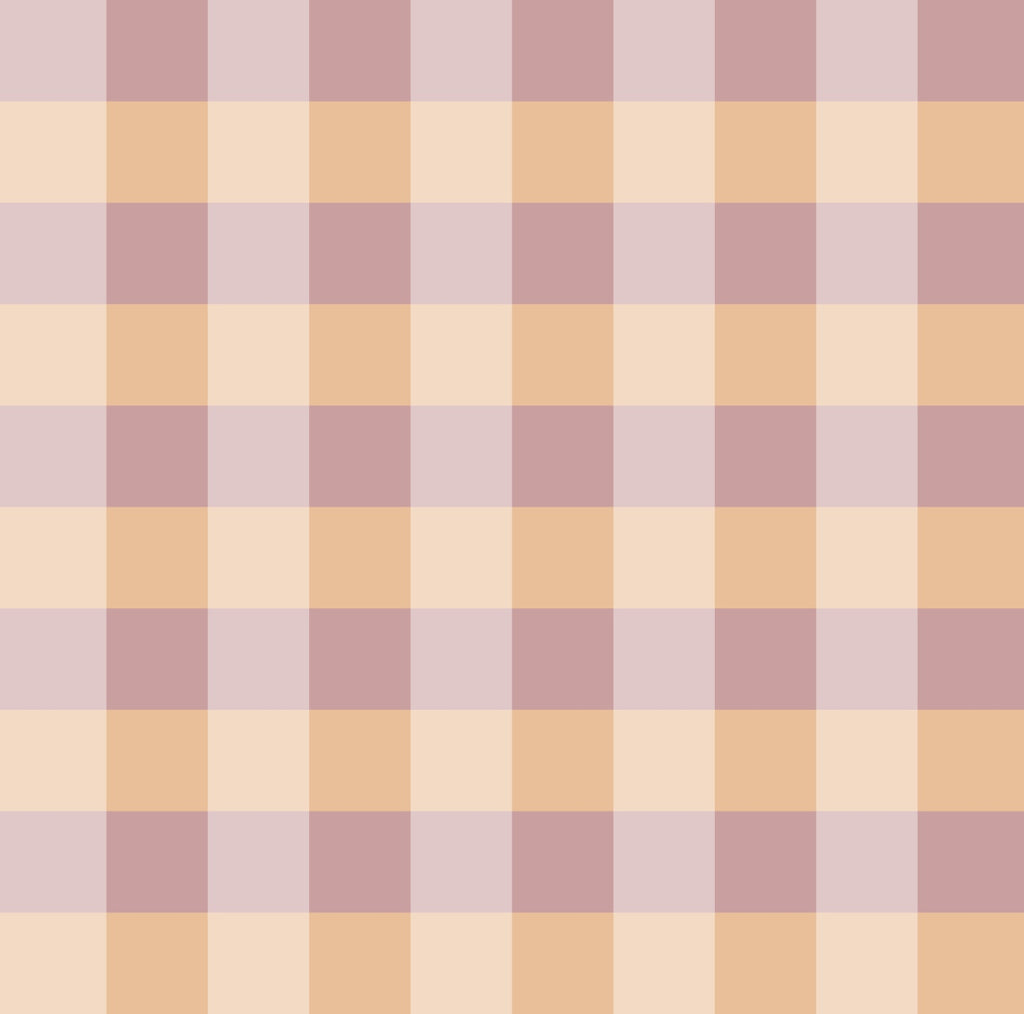 Gros plan sur le motif à carreaux vichy rose et orange du papier peint modèle Cerise.